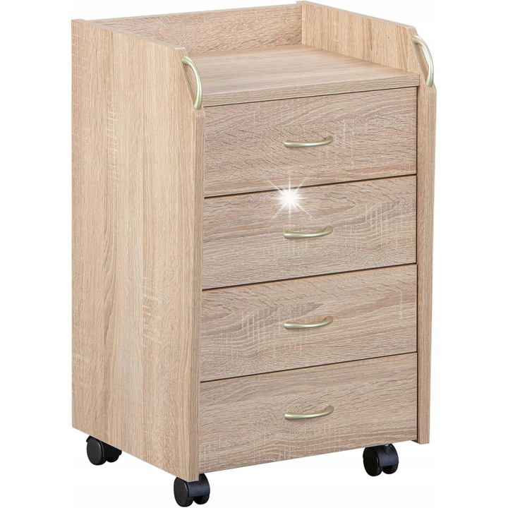 Comoda mobila cu 4 sertare, Inter Link, design modern, culoare stejar sonoma, dimensiuni 40x65x36cm