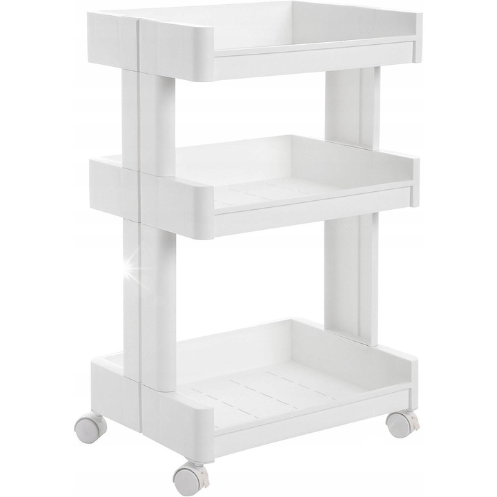 Raft mobil cu 3 polite, Songmics, alb, 45x70x32cm, capacitate 18kg