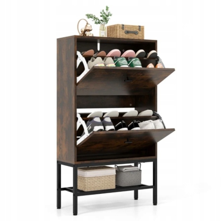 Dulap pantofi Costway, 2 sertare, metal, 60x24x106cm, culoare bruna