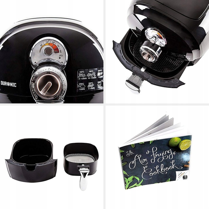 Фритюрник без мазнина Airfryer 1500W 4,5L, черен, голям капацитет, компактен дизайн