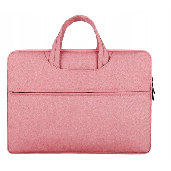 DKM, Husa laptop textil cu captuseala plus si spuma densa, rezistenta la apa, cu dublu fermoar si buzunare laterale, pentru 13,3 inch, Roz, 34x24x1.7 cm