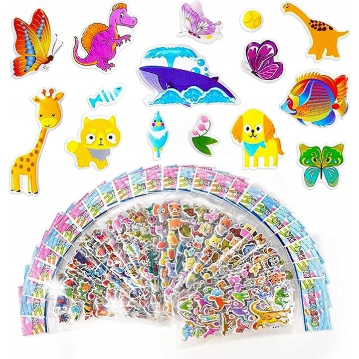 Set de 12 stickere 3D Vicloon pentru copii, reutilizabile, waterproof, multicolor