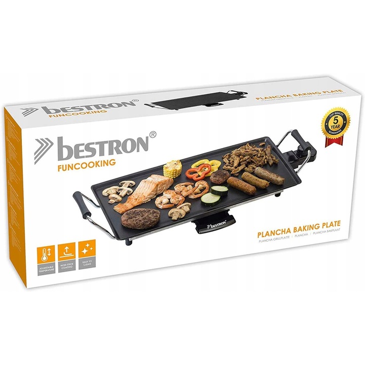 Placa grill electrica Bestron, 2000W, 47,5x25,5cm, neaderenta, set cu cablu de alimentare