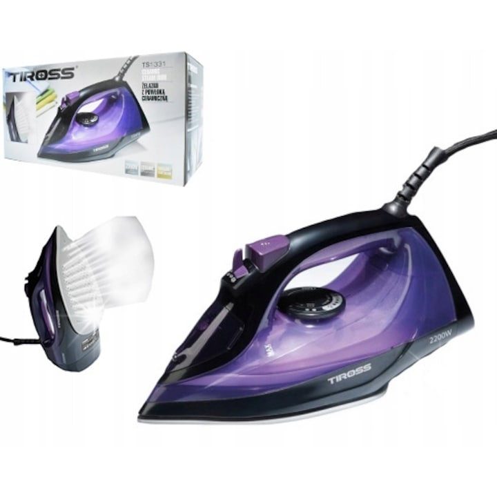 Fier de calcat cu abur Tiross, ceramica, 1850-2200W, 26x15x11cm, 250ml, auto-curatare