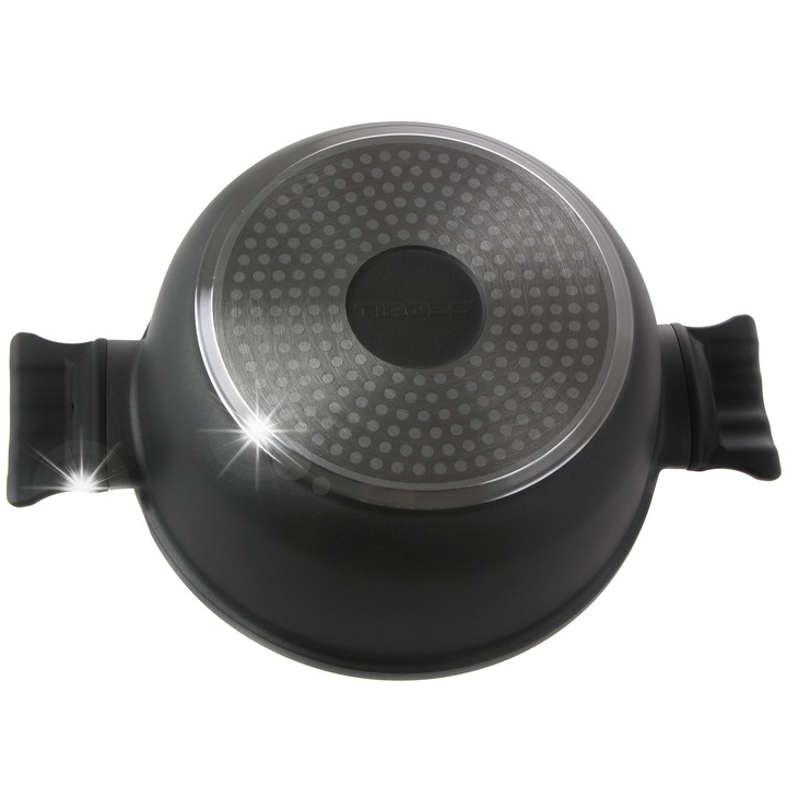 Oala traditionala cu capac 2.3L, Tiross, marmura, neagra, 20x9.5cm