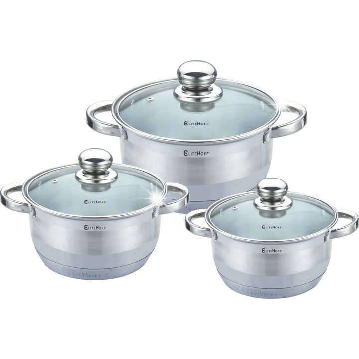 Set oale 3szt Elitehoff, inox, 2,5L, 3,4L, 4,5L, diametru 18x10cm, 20x11cm, 22x12cm