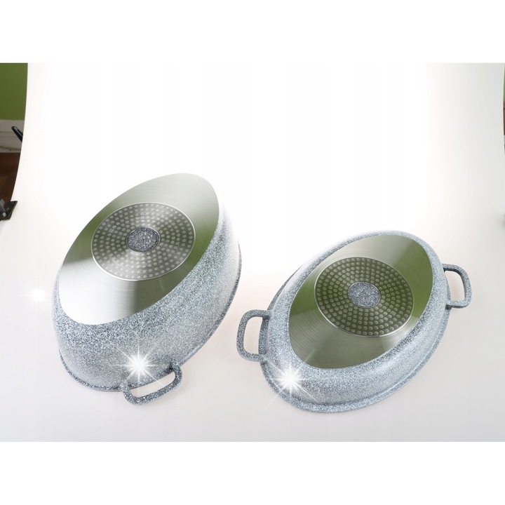 Tava de copt Zilner ZL-1111, 36x24cm, capacitate 8L, acoperire marmura, cu capac din sticla