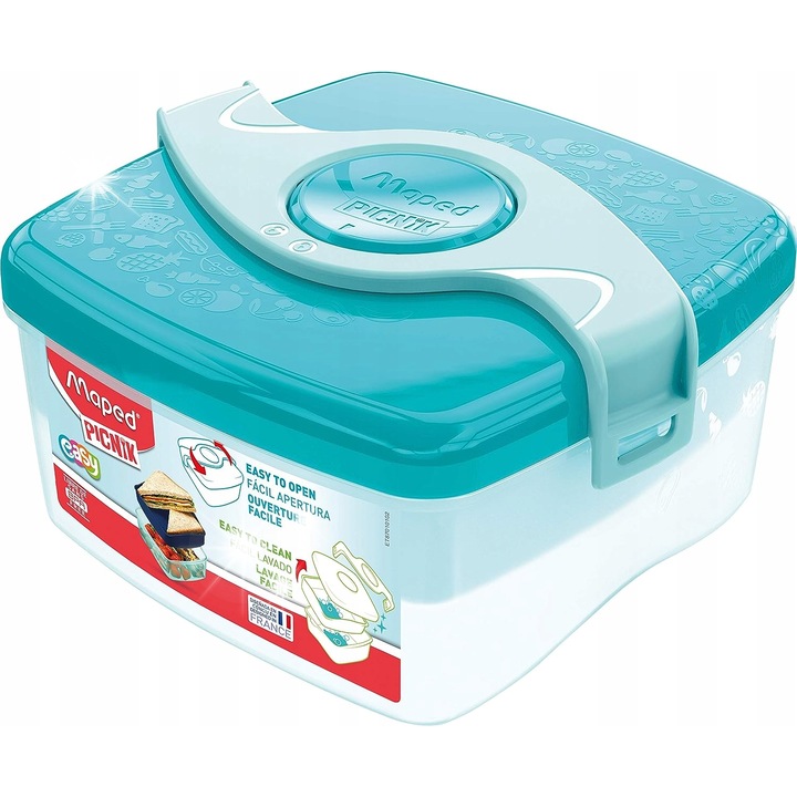 Cutie alimentara Maped, 1400ml, albastra, 18x13x6cm, cu compartiment detasabil