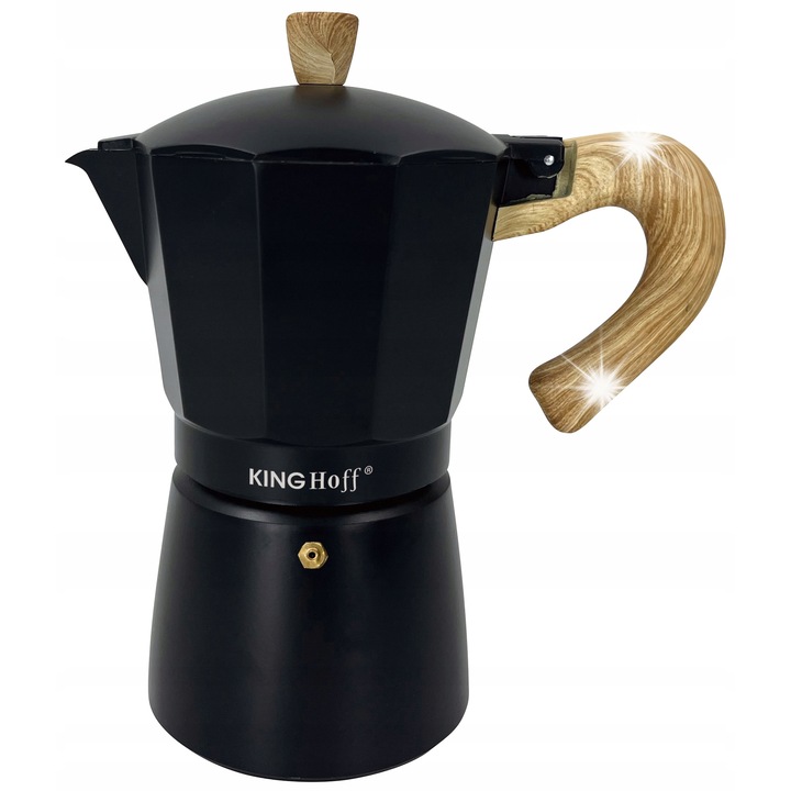 Espressor Kinghoff KH-1886, 6 csésze, 300 ml, alumínium, matt fekete fa hatással