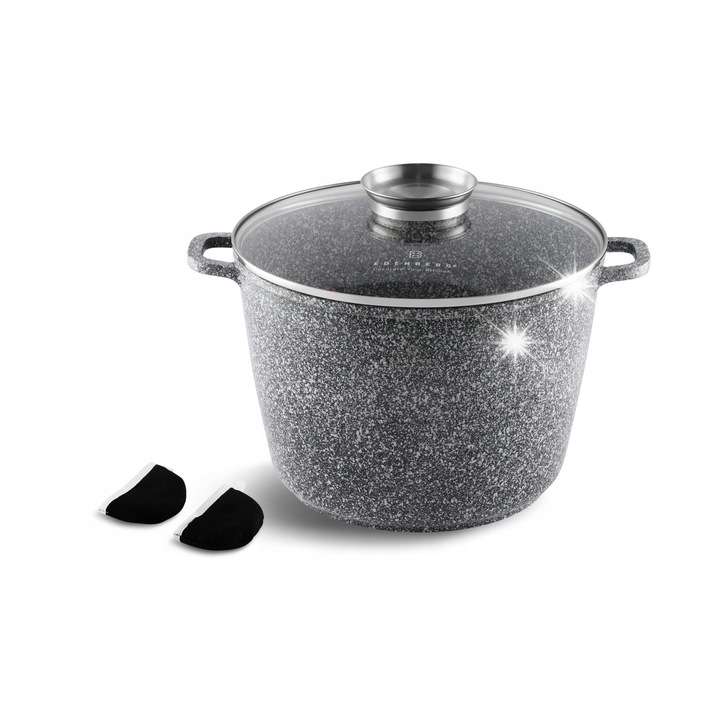 Edenberg mély edény, 6,2L, 24cm, márvány, indukciós, üvegfedő, 2 fogantyúval a szállításhoz.