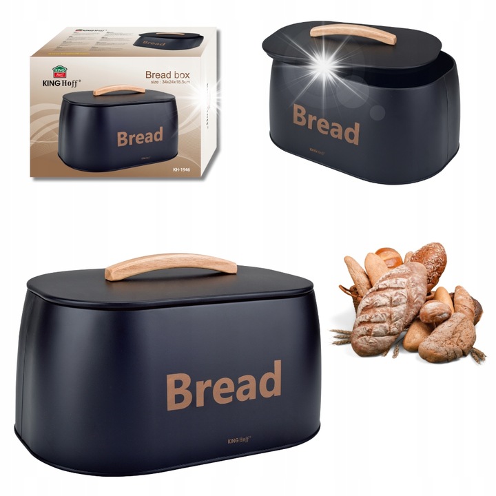 Кутия за храна Kinghoff, метална, черна, 34x24x18,5см