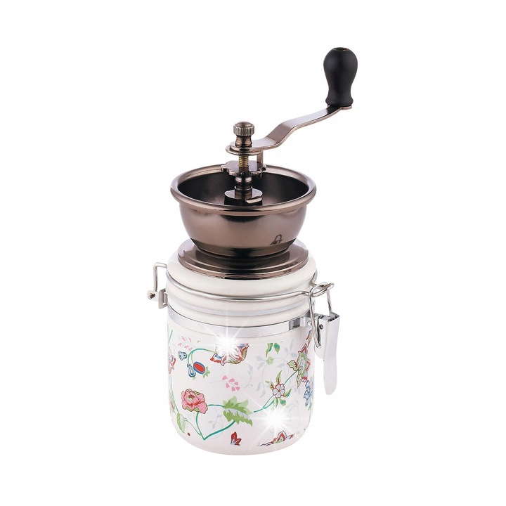 Rasnita de cafea manual ceramic, Kinghoff, 16x8cm, alb, cu reglare grosime macinare