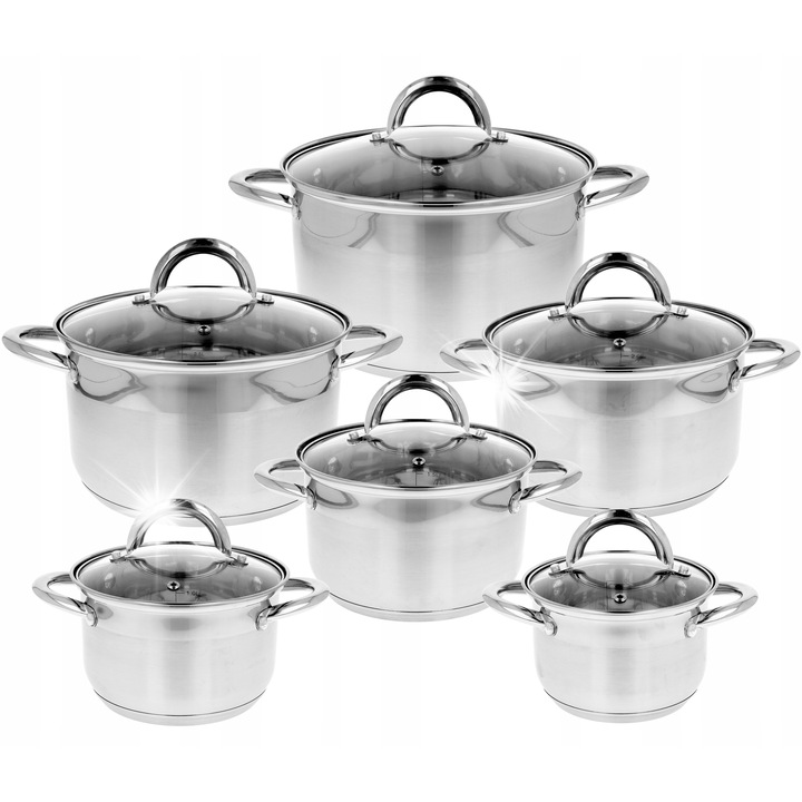 Inox edénykészlet, Brunbeste, 12 részes, 6 edény, fedővel, magas hőmérsékletnek ellenálló, többszínű