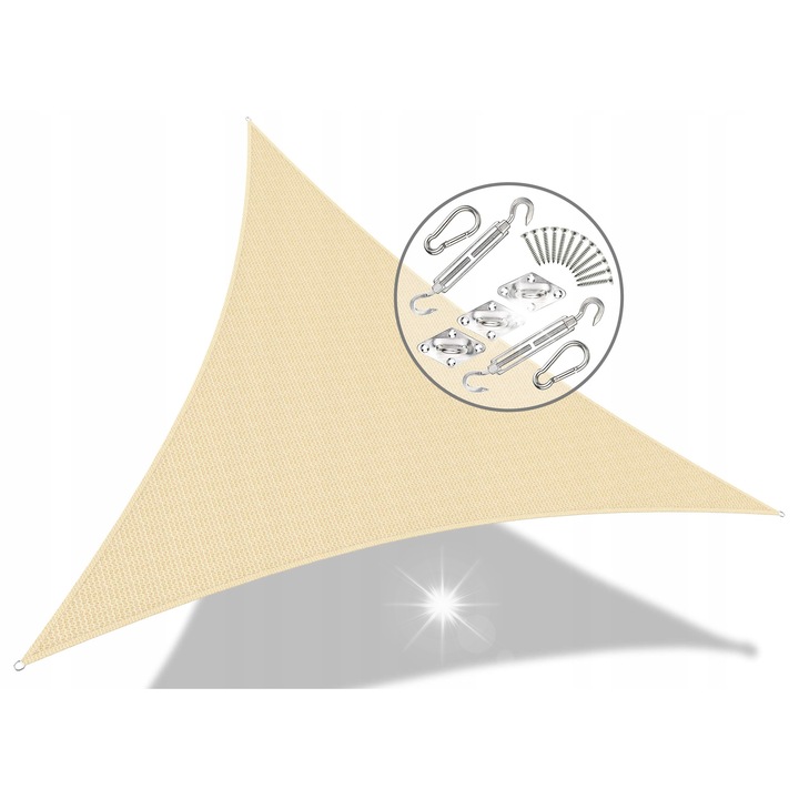 Триъгълна сенник Vounot 5x5x5m, бежов, с монтажен комплект, UV защита, дишащ