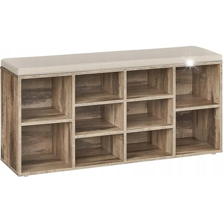 Cipőpad tárolóhellyel, 10 rekesszel, teve színű, 30x104x48 cm