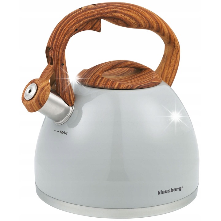 Klausberg 3,0L rozsdamentes acél teafőző, szürke, hőálló fogantyúval, lapos alj indukciós főzőlapokhoz