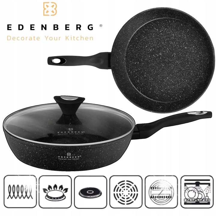 Tigaie Edenberg 30cm, neaderenta, marmura, cu capac