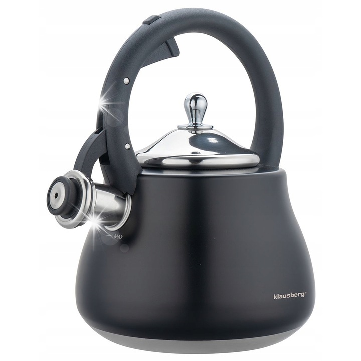 Klausberg KB-7918 teáskanna, 2.8L, inox, matt fekete, ergonomikus