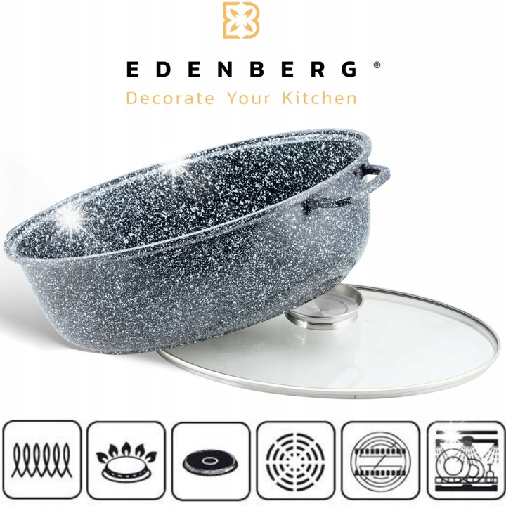Tava de copt Edenberg, 38cm, 8.0L, marmura, antiaderenta