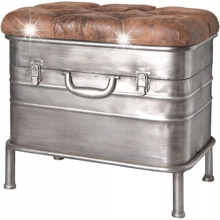 Banca cu spatiu de depozitare, Haku, metalica, maro/argintiu, 51x48cm