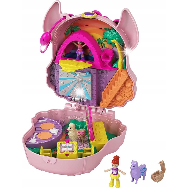 Polly Pocket, set muzical Lama Party, Mattel, 2 minifigurine, accesorii, multicolor