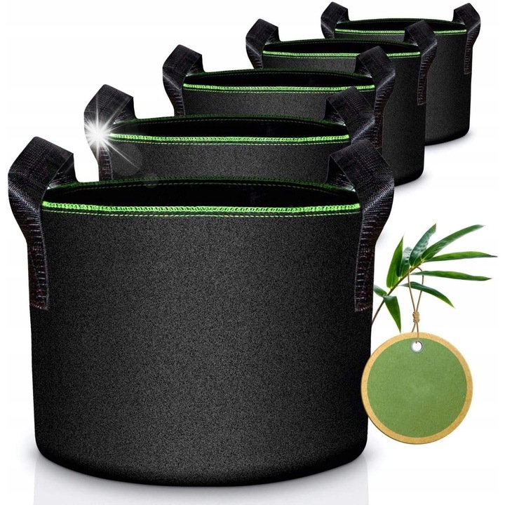 Set 5 saci de cultivare pentru Legume, T4U, 25L, Negru, 30x25cm