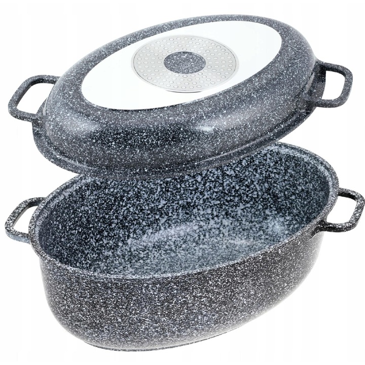 Cratita Edenberg 2 in 1 cu capac grill, marmura, 38cm, 8.0L