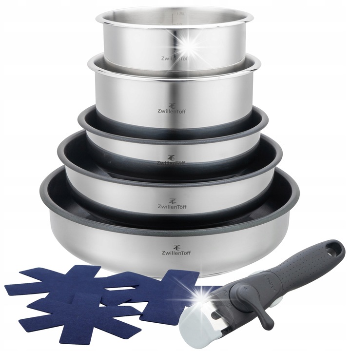 Set oale si tigai ZwillenToff, 9 piese, inox, 16x8cm, 18x9cm, 20x6,5cm, 24x6,5cm, 28x6,5cm