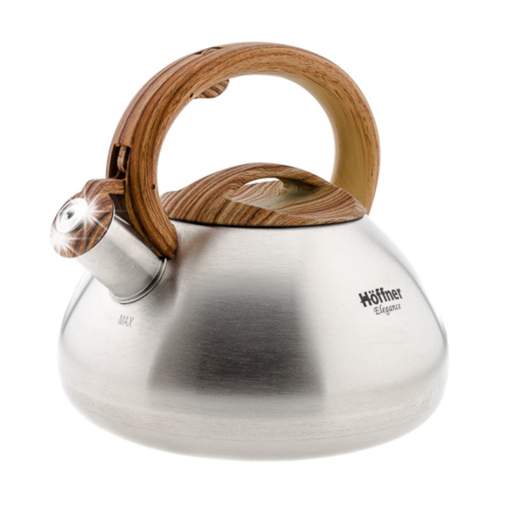 Чайник Hoffner Elegance 3L, сатениран инокс, с дръжка от противоплъзгащ материал, с подвижен капак