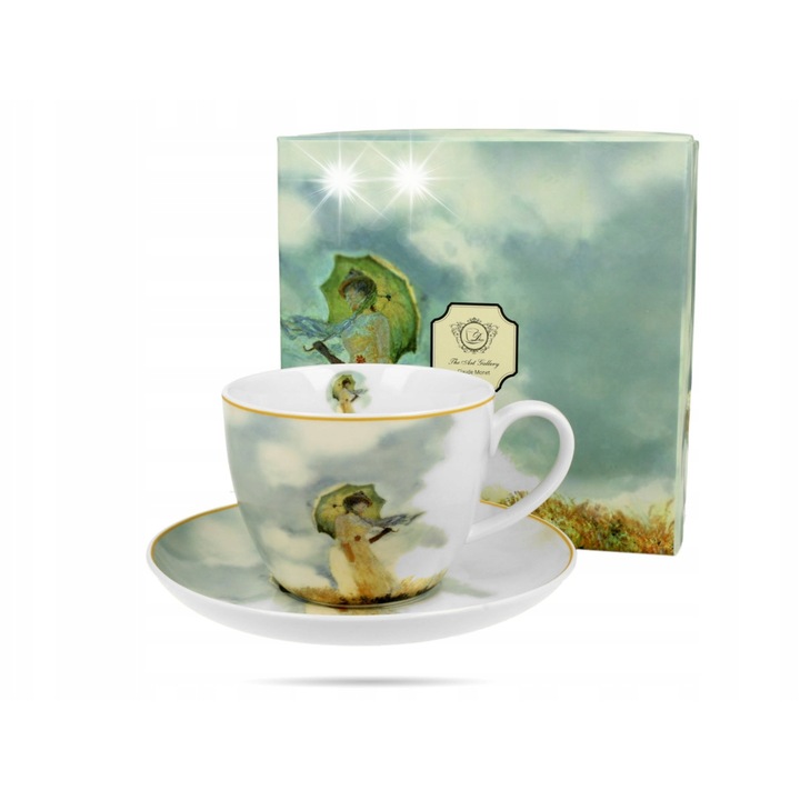Cana Jumbo 470ml cu Spodac "Kobieta z parasolem" Monet, Porcelan, Multicolor, 10,5x8,2cm