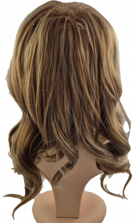 Peruca DKM, lungime 40 cm, blond natural cu reflectii, material sintetic, retea ajustabila