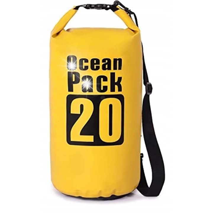 Sac impermeabil DKM 20L, galben, 59x36cm, material 500D