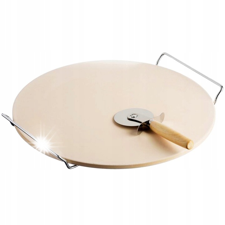 Комплект за печене, Brunbeste, камък за печене 33см, метална стойка, нож за пица, бежов, сребрист