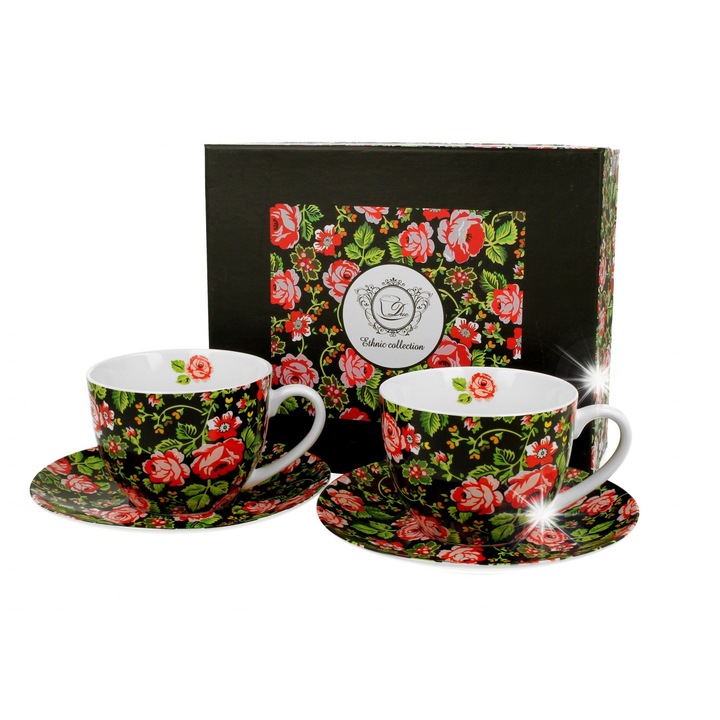 Set 2 Cani Porcelana Duo 280ml, Negru, 9x7cm