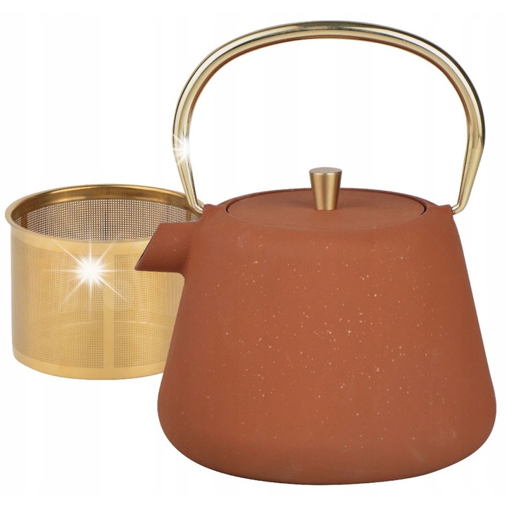 Чугунен чайник KINGHOFF KH-1934, 1л, цвят теракота, филтър от неръждаема стомана, пълен комплект