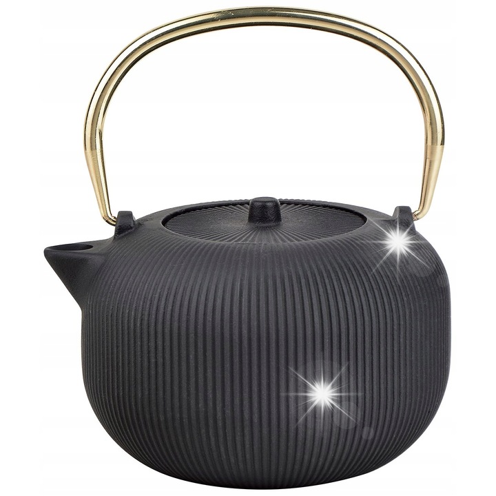 Чайник Kinghoff KH-1931, 1л, емайлиран, филтър от неръждаема стомана, черен, със златна дръжка