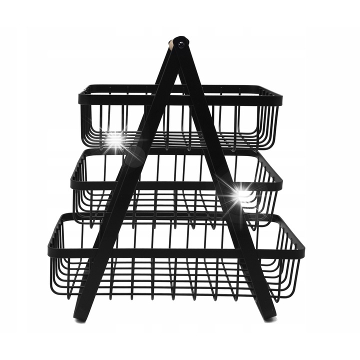 Cos de fructe metalic Brunbeste, 3 niveluri, negru mat, 46x35x18cm