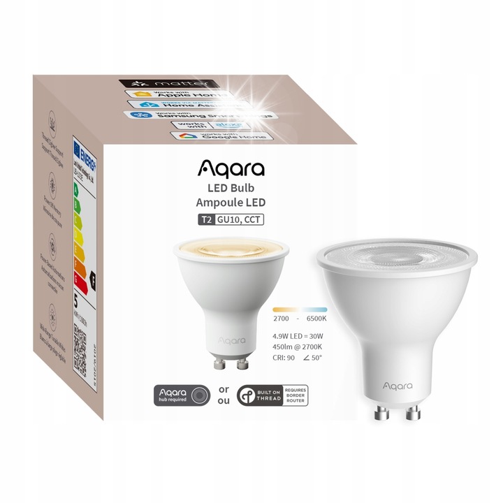 Aqara intelligens izzó, LED, T2 GU10, fehér, 4.9W, 450lm, 2000-9000K