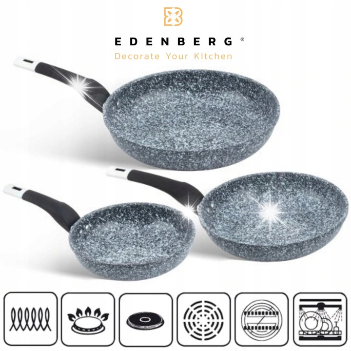 Set tigai Edenberg 20x24x28cm, marmura, neaderent, pentru toate tipurile de plite