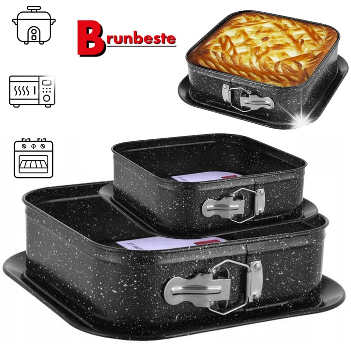 Set tavi de copt kwadrate 2 buc, Brunbeste, otel carbon, negru, dimensiuni 27,5x27,5x6,8cm si 17x17x6,8cm