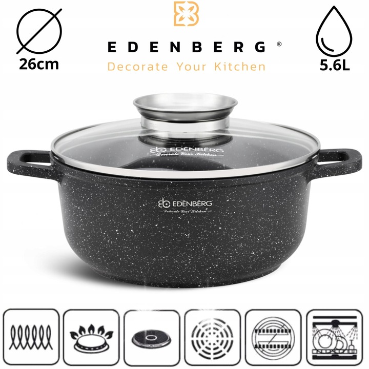 Márvány lábas 26cm 5.6L AROMA KNOB fedővel és 2 szilikon fogantyúval