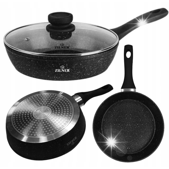 Tigaie Zilner 24cm, cu capac, marmura, non-stick, 2.0l