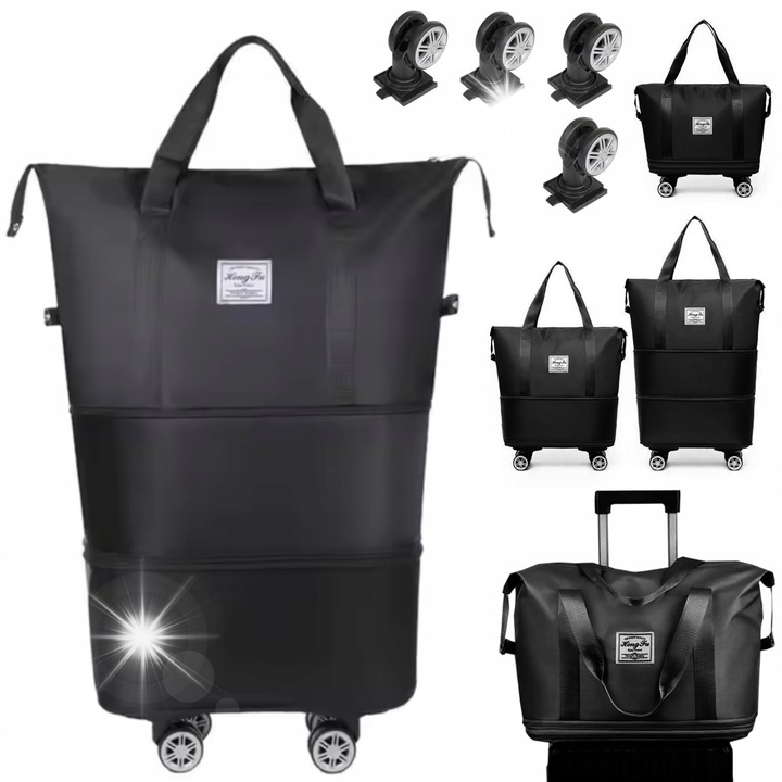 DKM utazótáska, nagy, összecsukható, 4 kerékkel, vízálló, 40x20x70cm