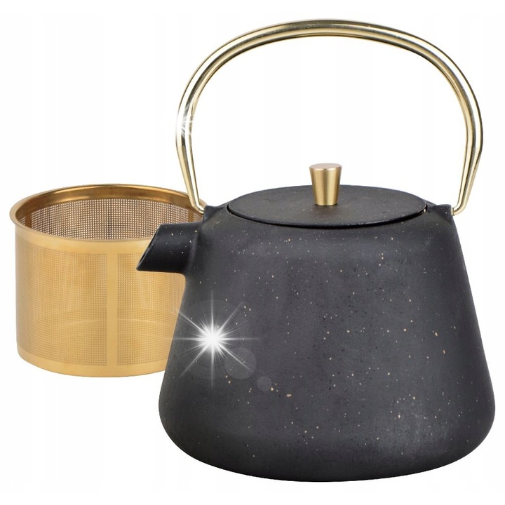 Чайник, Kinghoff KH-1932, 1л, с филтър от неръждаема стомана, черен със златни детайли