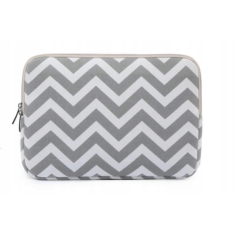 Husa laptop / etui DKM universala pentru 12,5-13,5 inch, textil cu interior din plus, rezistenta la apa si la zgarieturi, gri/alb, 33.5x23.5x1.5 cm