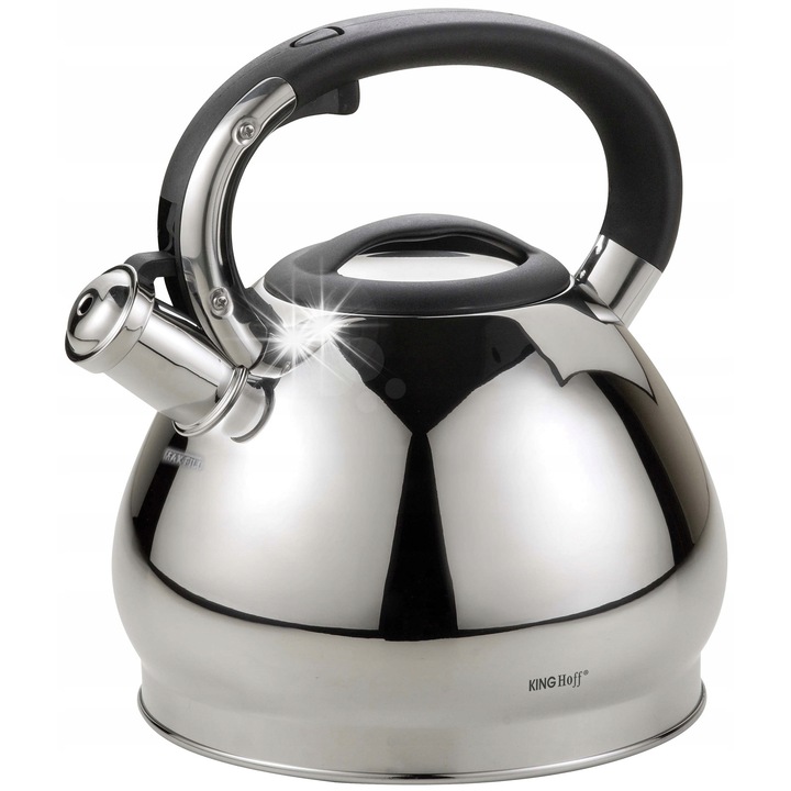 Чайник Kinghoff 3,4л от неръждаема стомана, сребрист, със свирка, за всички видове котлони