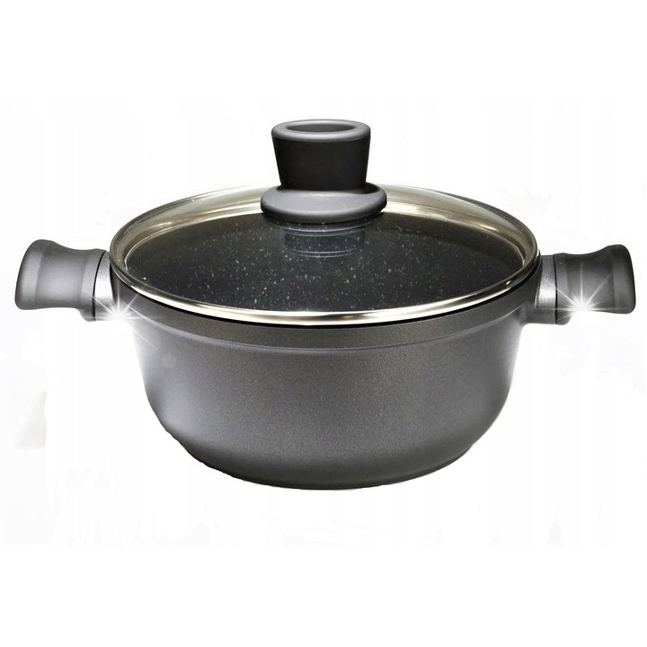 Oala traditionala cu capac 5,9L, TS, marmura, neagra, 28x12,5cm