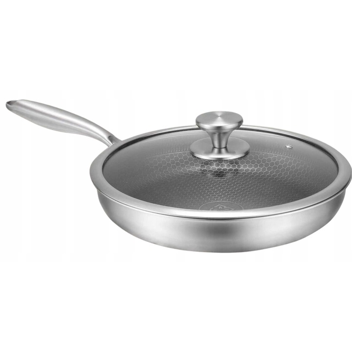 Tigaie EDENBERG cu capac, 28cm, 3.0L, inox, antiaderent, efect plasa de miere