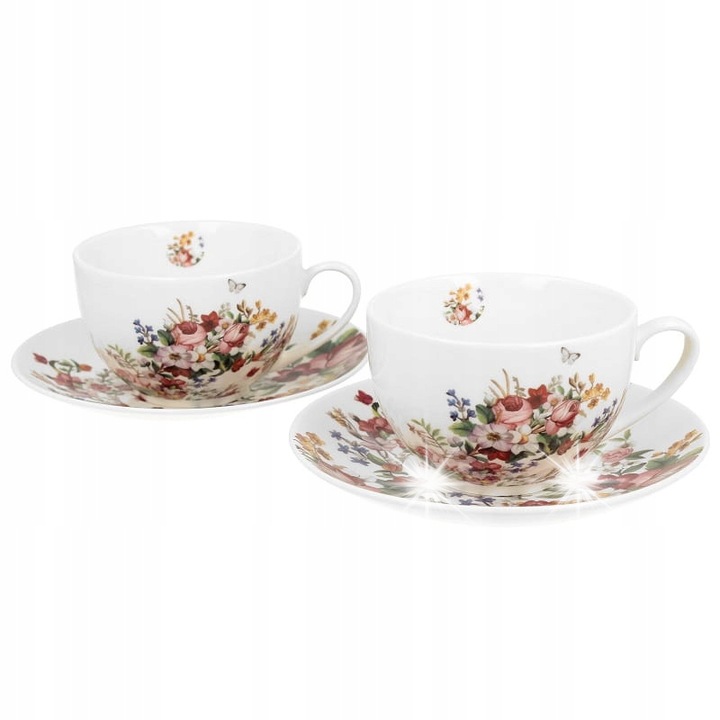 Set 2 cani cu farfurii, Duo, 300 ml, multicolor, 9x7cm