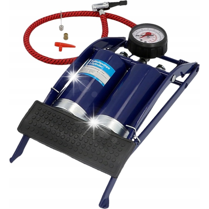 Kerékpár pumpa nyomásmérővel, Cartrend, duplatartályos, kék, 300x135x90mm
